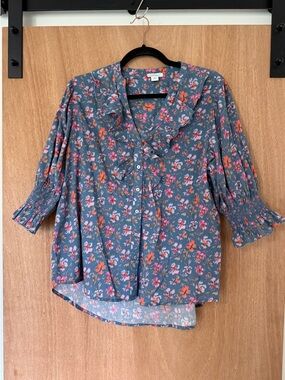 Sundance Jeanie ruffle-front ruffled blouse floral cottagecore boho romantic- M